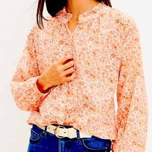 LOFT Jungle Ruffle Neck Poet Blouse
